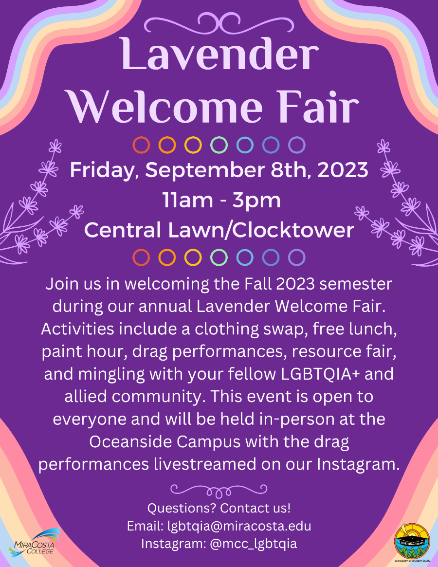 Lavender Welcome Fair - Friday, Sept. 8, 2023 from 11am - 3pm PST