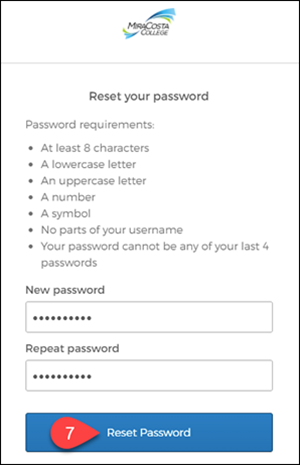 Create your new password, and select Reset Password